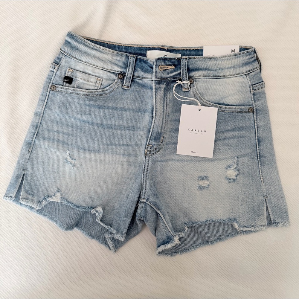 KanCan Highrise Casual Light Blue Denim Shorts